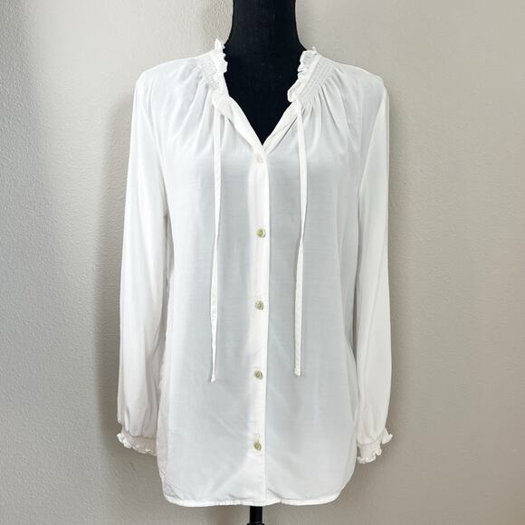 ModCloth Women’s White Poet Blouse Top Smocked Ruffle Long Sleeve Boho Small - Picture 2 of 6